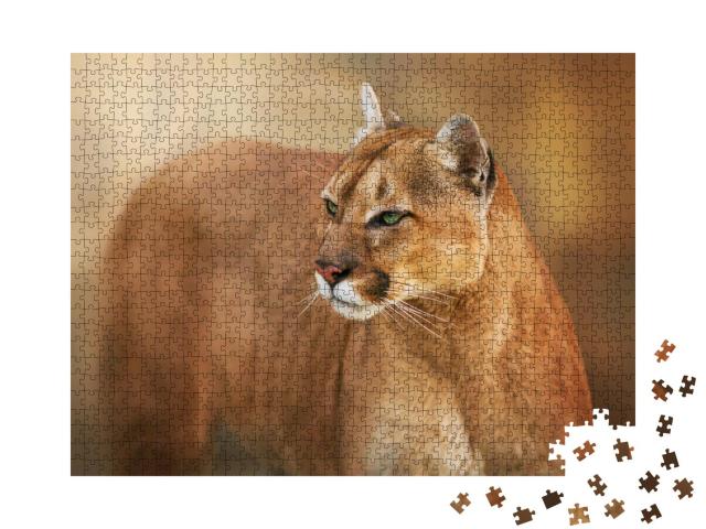 Puzzle 1000 Teile „Puma, anvisierender Blick aus grünen Augen“