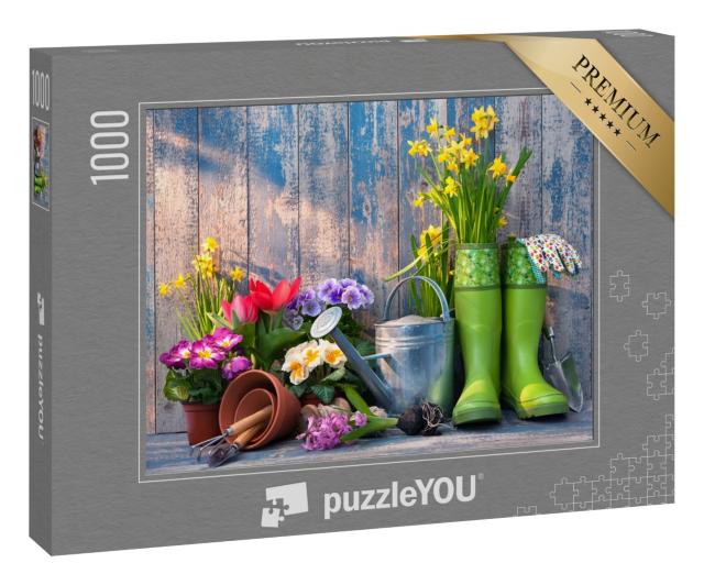 Puzzle 1000 Teile „Gartengeräte und Blumen auf der Terrasse“