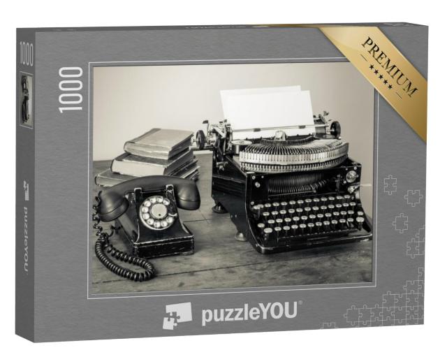 Puzzel 1000 stukjes „Typemachine, telefoon, oude boeken“