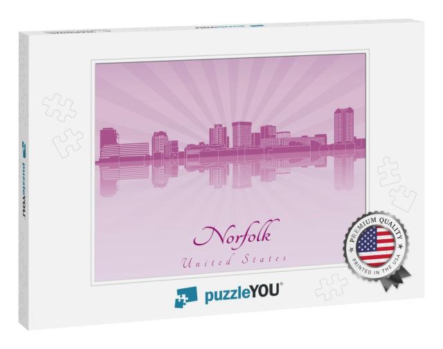 Norfolk Skyline in Purple Radiant Orchid in Editable Vect... Jigsaw Puzzle