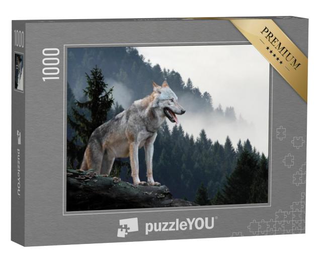 Puzzel 1000 stukjes „Timberwolf in de bergen“