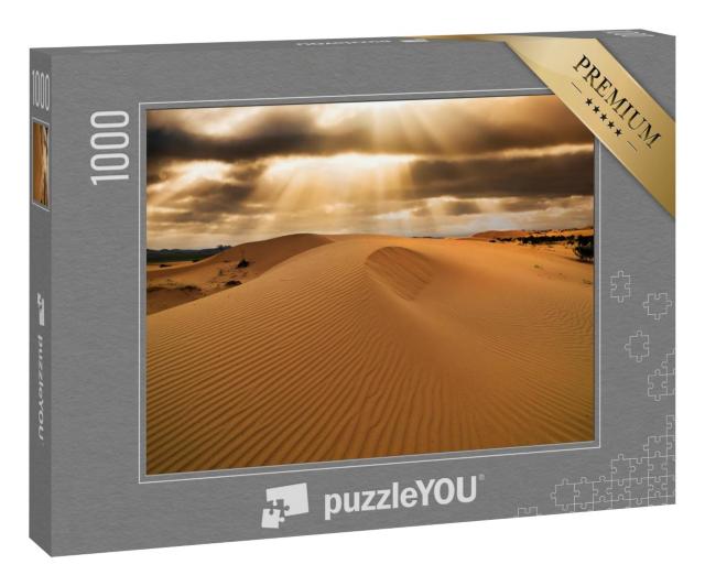Puzzle 1000 Teile „Sonnenuntergang über den Sanddünen in der Wüste, Sahara“
