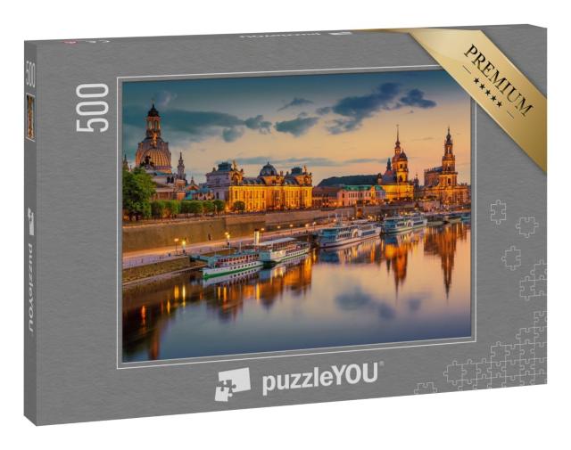 Puzzle 500 Teile „Dresden an der Elbe: Stadtbild mit Augustbrücke, Sachsen, Deutschland“
