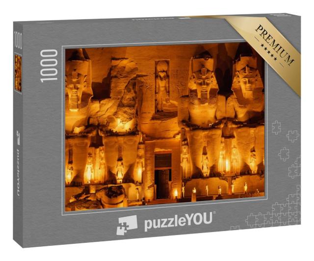Puzzle 100 Teile „Fotografie des Abu Simbel Tempels in der Nacht“