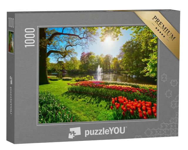 Puzzel 1000 stukjes „Keukenhof met bloeiende tulpenvelden, Lisse, Nederland“