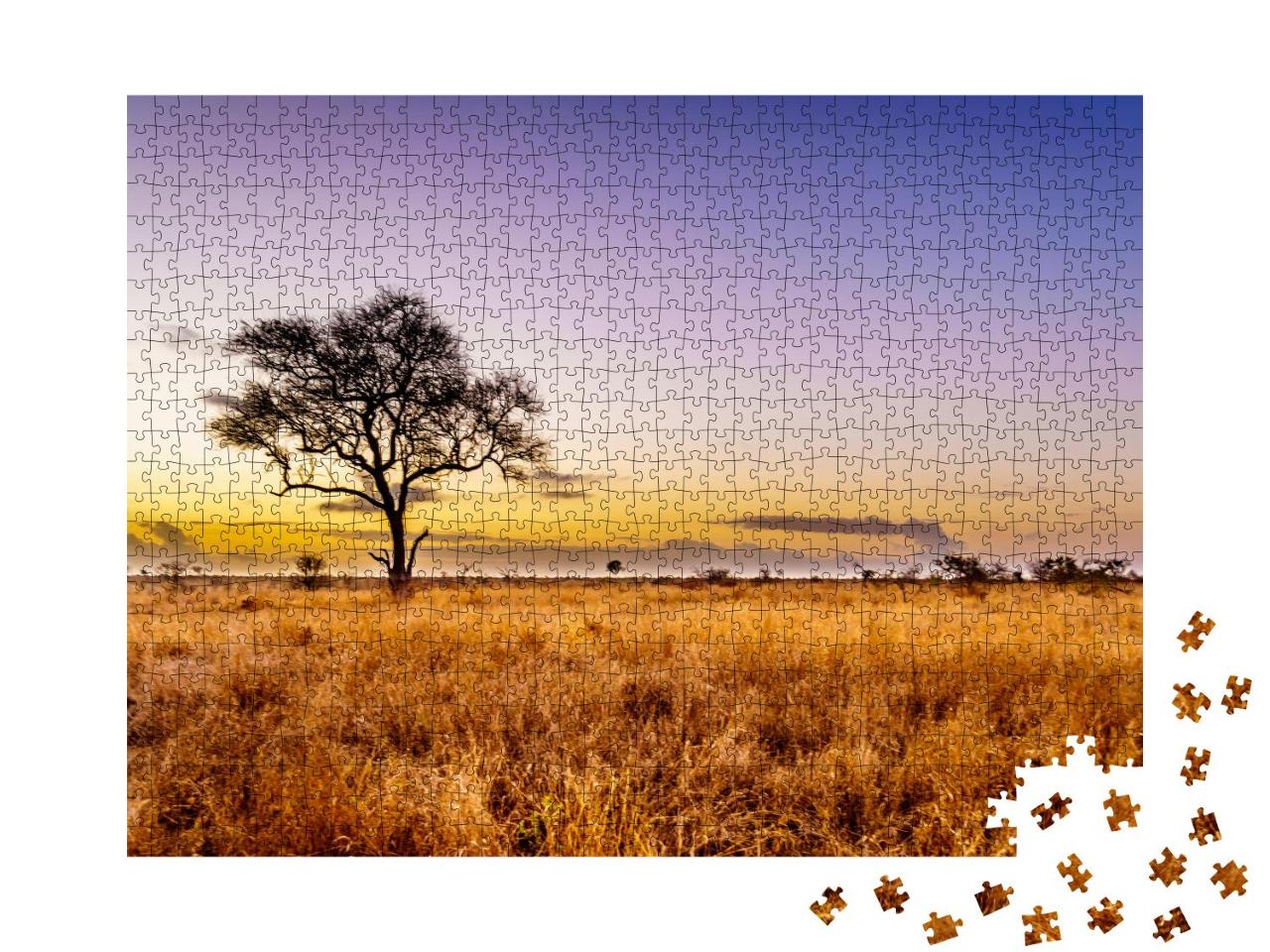 Puzzle 1000 Teile „Sonnenaufgang über der Savanne im zentralen Kruger National Park, Südafrika“