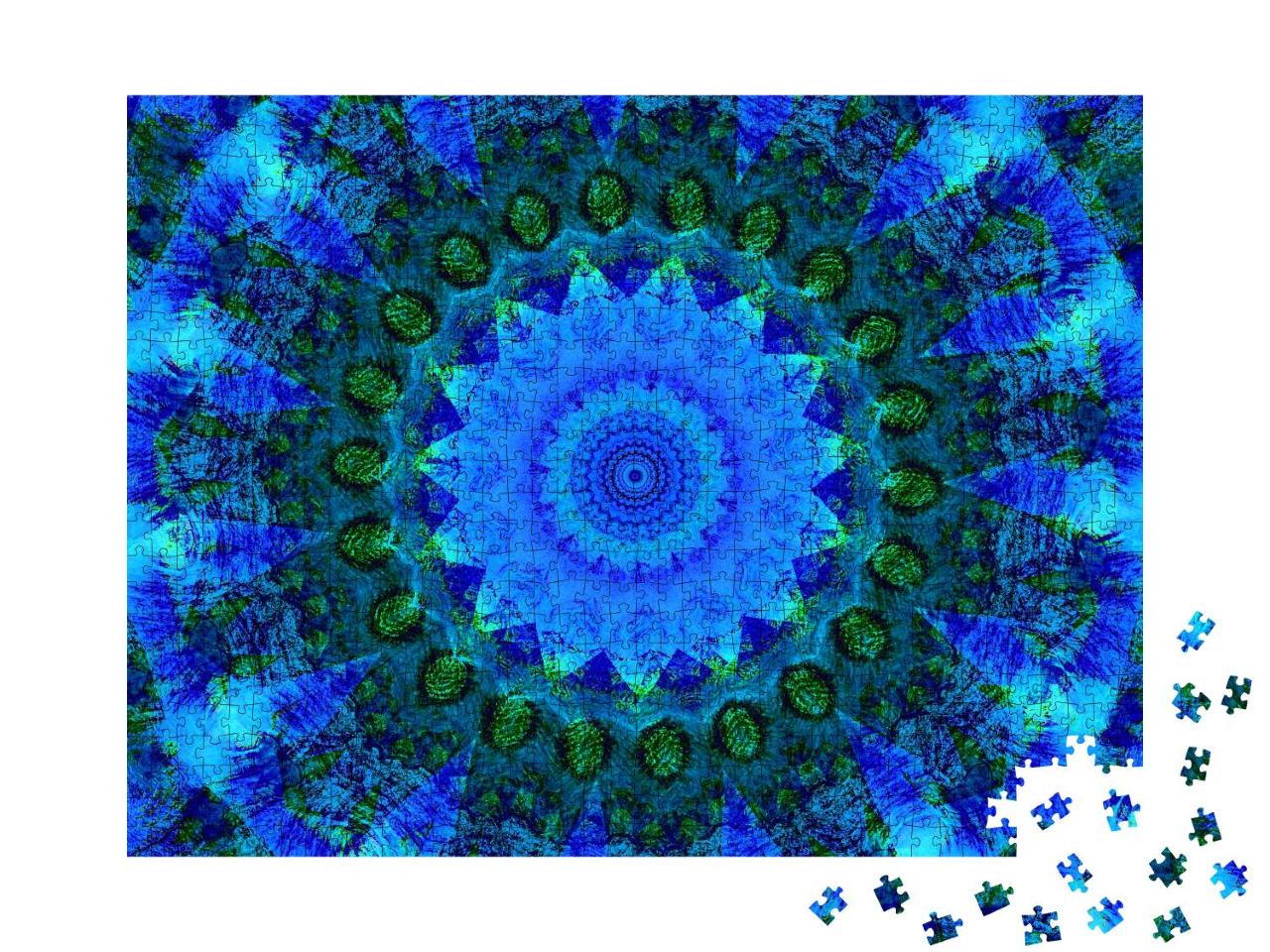 Puzzle 1000 Teile „Ein elektrisch blaues Mandala“