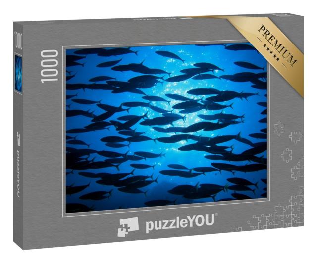 Puzzle 1000 Teile „Fischschwarm im blauen Wasser des Ozeans“