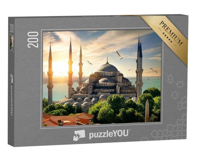 Puzzel 200 stukjes „Zeemeeuwen boven de Blauwe Moskee en de Bosporus in Istanbul“