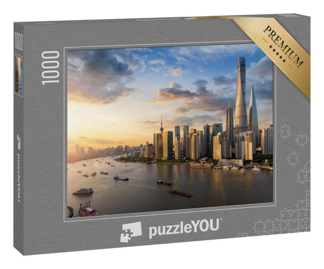 Puzzle 1000 Teile „Blick über den Huangpu-Fluss auf die moderne Skyline von Shanghai“