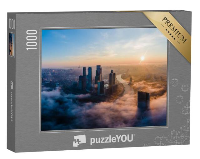 Puzzel 1000 stukjes „Luchtfoto: Torens van het Moscow International Business Centre in de ochtend“