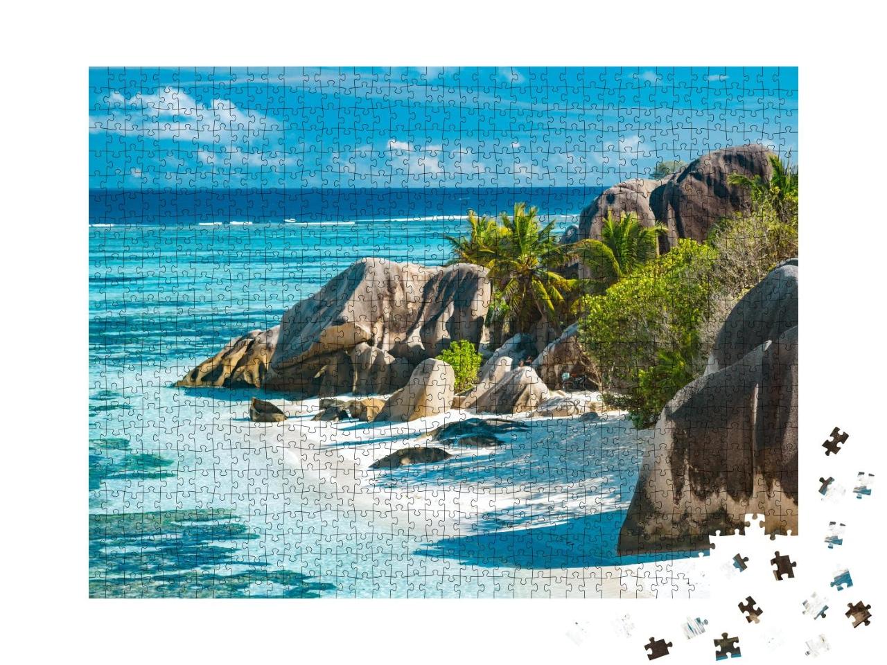 Puzzle 1000 Teile „Verzaubert schöner Strand der Seychellen - Anse Source D'Argent“