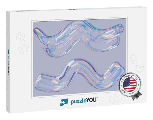 Colorful 3D Fluid Shape Holographic Gradient, Geometric A... Jigsaw Puzzle