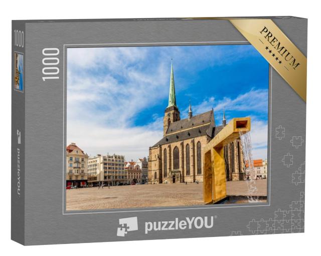 Puzzel 1000 stukjes „Sint-Bartholomeuskathedraal op het hoofdplein in Pilsen, Tsjechië“