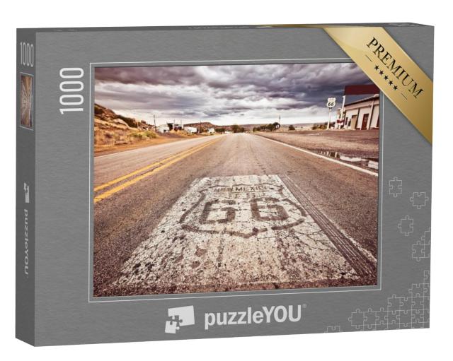 Puzzel 1000 stukjes „Een oud Route 66 bord geschilderd op de weg“