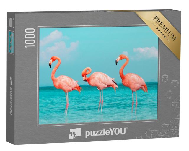 Puzzel 1000 stukjes „Flamingo's in de blauwe zee“