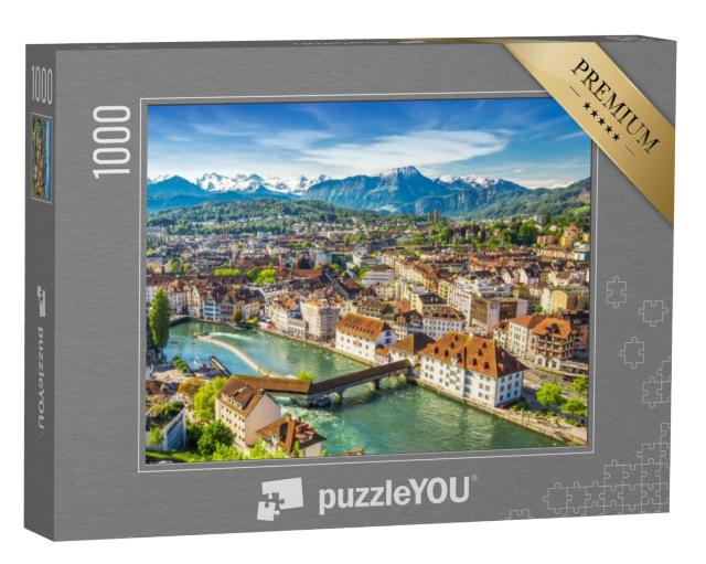 Puzzel 1000 stukjes „Uitzicht op de berg Pilatus en het historische stadscentrum van Luzern, Zwitserland“