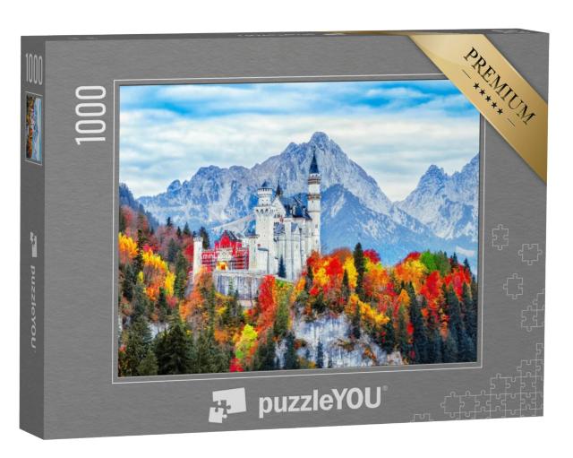 Puzzel 1000 stukjes „Kasteel Neuschwanstein: een bezienswaardigheid van Beieren in de herfst, Duitsland“