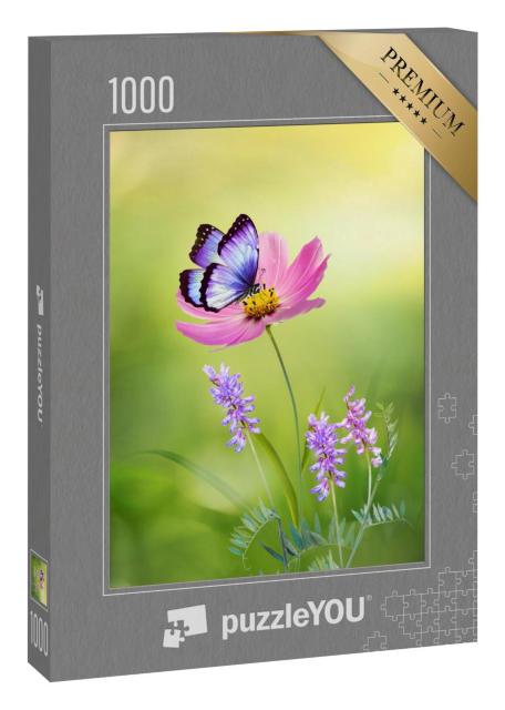 Puzzle 1000 Teile „Die Schönheit der Natur: Cosmea und Schmetterling“