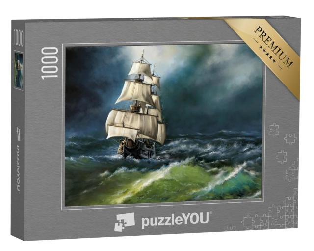 Puzzel 1000 stukjes „Oud schip op ruwe zee“