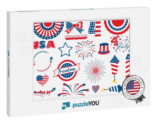 July 4th Patriotic Red/White/Blue Clipart Bundle W... Jigsaw Puzzle