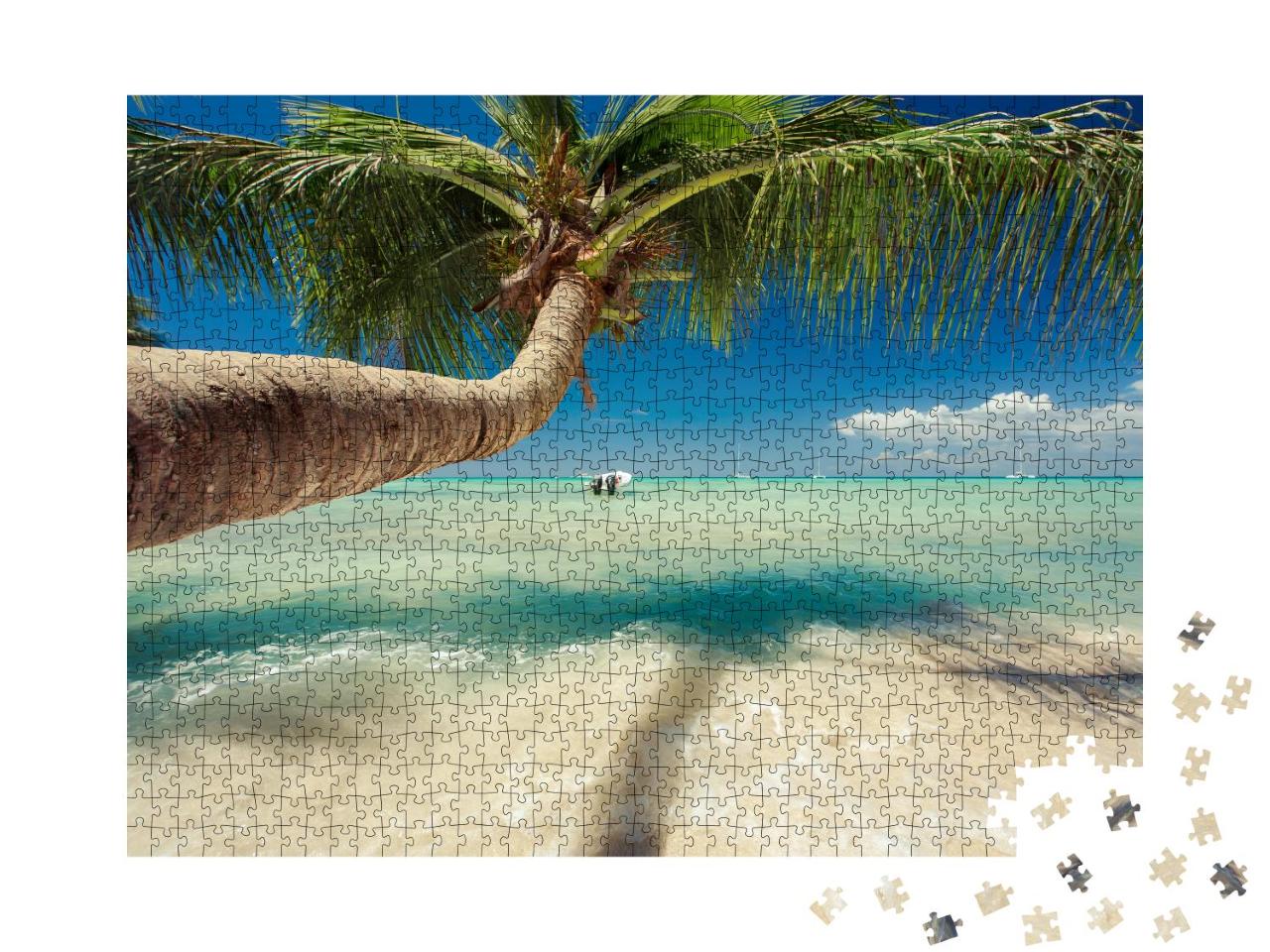 Puzzle 1000 Teile „Karibischer Strand: schöne Palme am Meer“