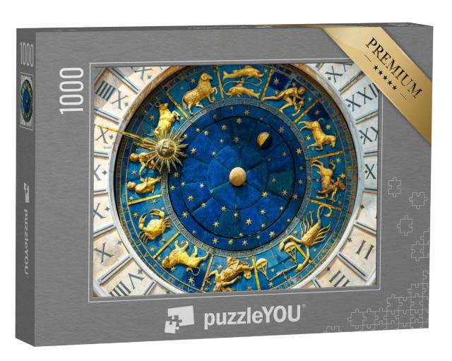 Puzzel 1000 stukjes „Astrologische tekens van de dierenriem op een antieke klok“