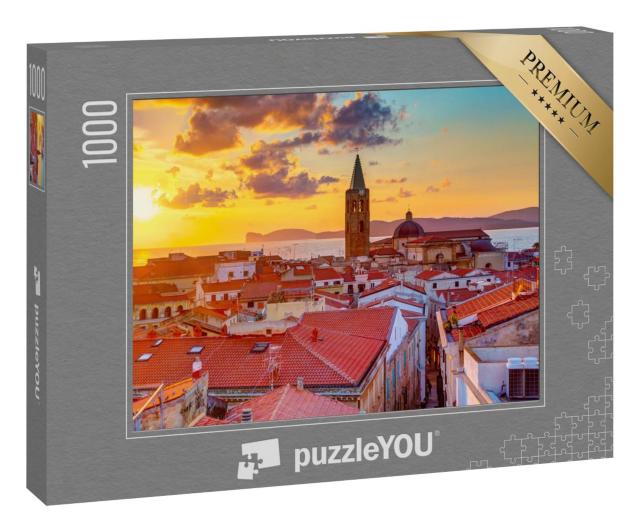 Puzzle 100 Teile „Ein Sonnenuntergang über Alghero Stadt, Sardinien“