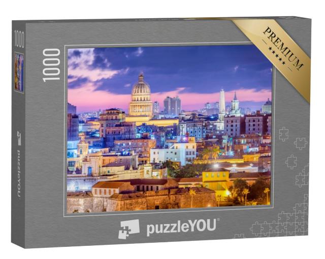 Puzzel 1000 stukjes „Havana skyline in de avond, Cuba“