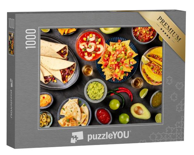 Puzzel 1000 stukjes „Mexicaanse keuken: nacho's, tequila, guacamole“