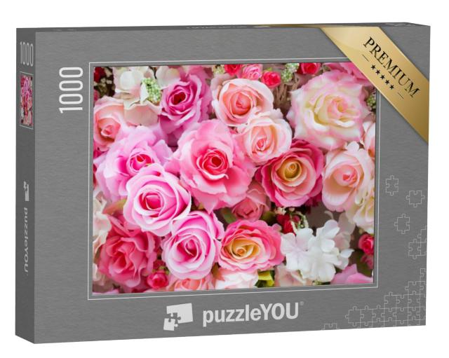 Puzzel 1000 stukjes „Een boeket roze rozen“