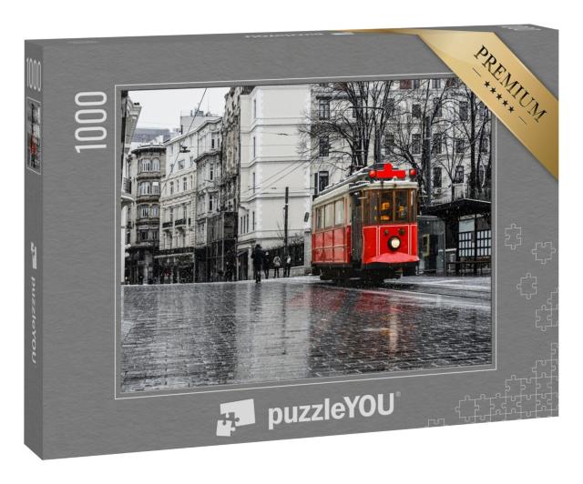 Puzzle 1000 Teile „Rote nostalgische Straßenbahn in Istanbul“