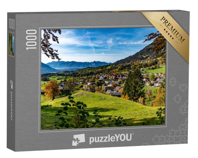 Puzzel 1000 stukjes „Het herfstige uitzicht over een klein dorpje in de vallei“