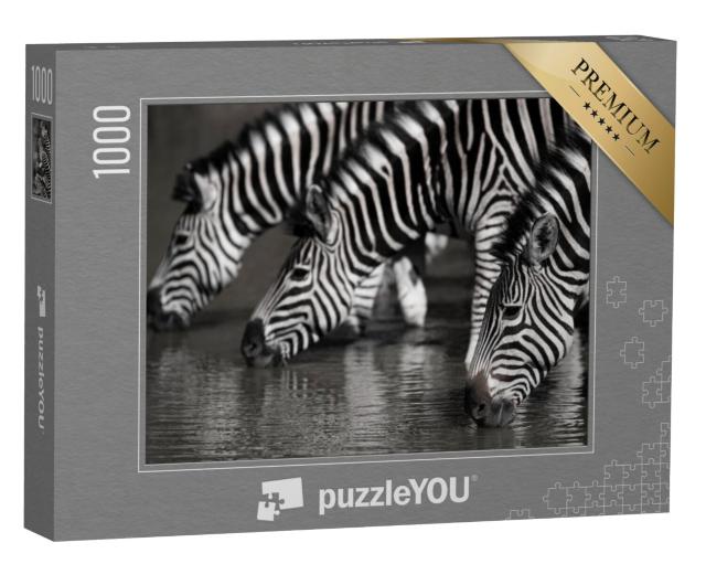 Puzzel 1000 stukjes „Kudde zebra's bij een waterpoel, Zuid-Afrika“