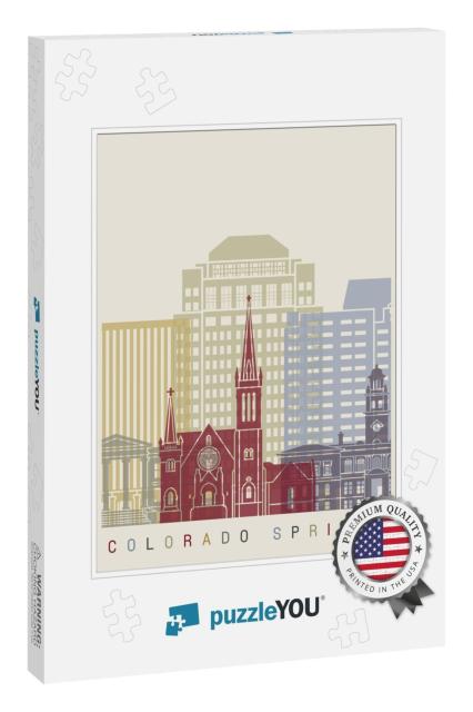 Colorado Springs Skyline Poster in Editable Vector File... Jigsaw Puzzle