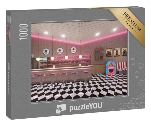 Puzzle „Retro-Interieur mit Fliesenboden und Jukebox“