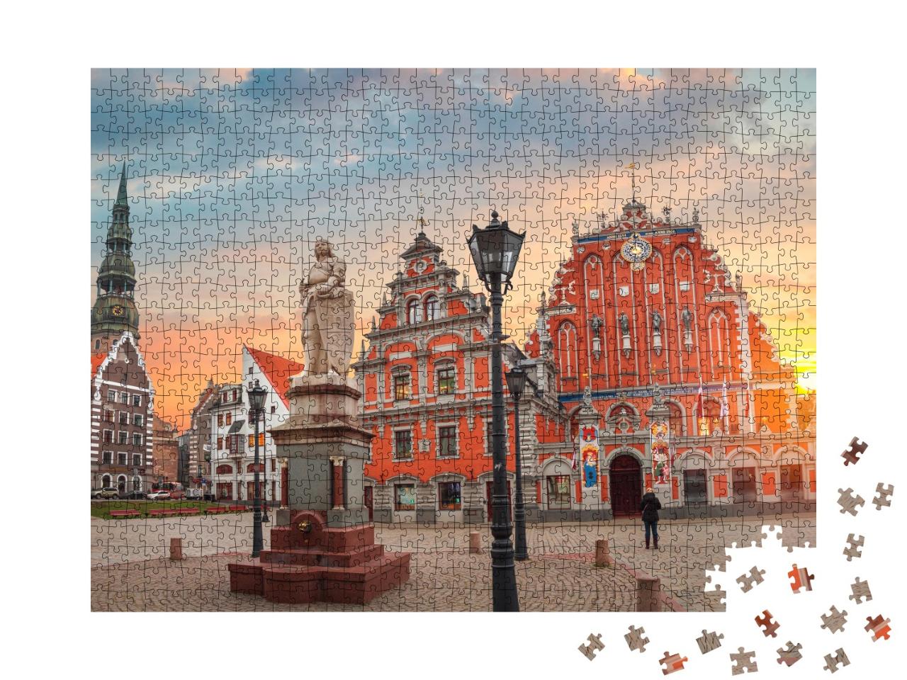Puzzle 1000 Teile „Alte Häuser entlang einer Straße in Riga, Lettland“