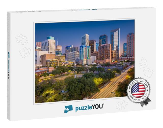 Houston, Texas, USA Downtown Park Skyline At Twilight... Jigsaw Puzzle