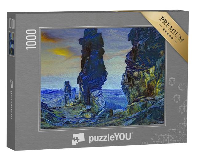 Puzzel 1000 stukjes „in de kunststijl van van Gogh, Sterrennacht - Duivelsmuur in het Harzgebergte, Duitsland“