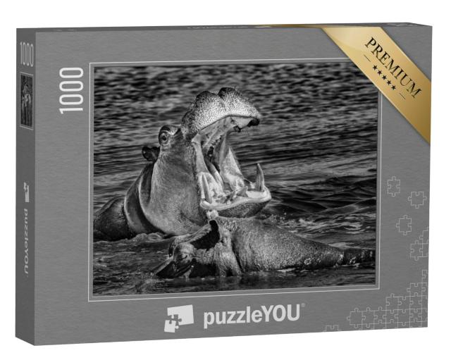 Puzzel 1000 stukjes „Nijlpaard met wijd open bek, Okavango Delta, Botswana“