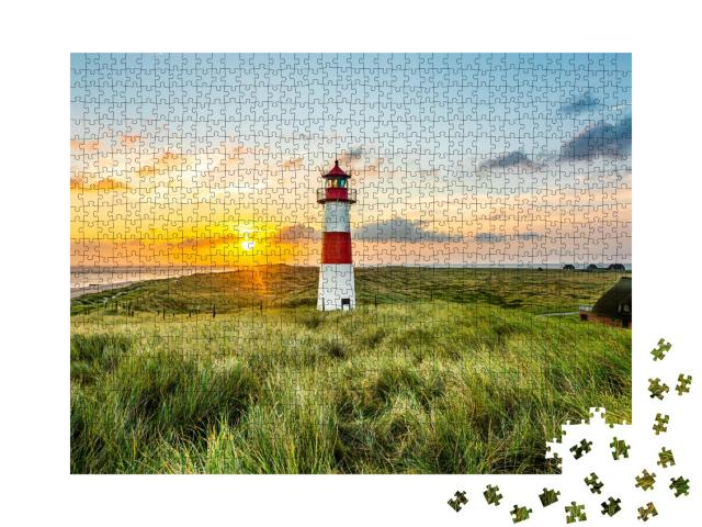 Puzzle 1000 Teile „Sonnenaufgang am Leuchtturm in List auf der Insel Sylt“