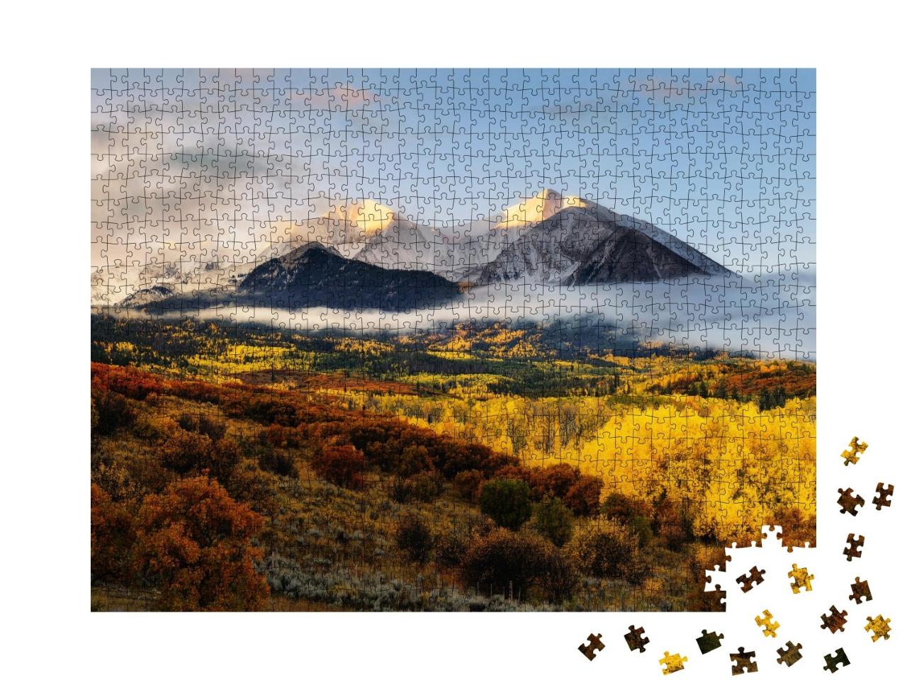 Puzzle 1000 Teile „Sonnenaufgang am Twin Mountain Blick auf Mount Sopris, Colorado“