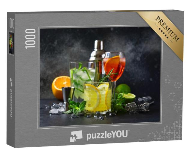 Puzzel 1000 stukjes „Aperol Spritz, mojito en citroenkoeler met rozemarijn“