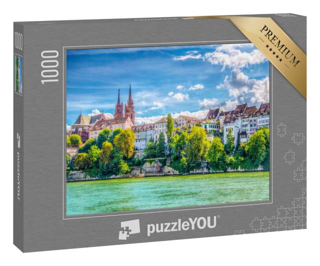 Puzzle 1000 Teile „Flussufer des Rheins in Basel, Schweiz“
