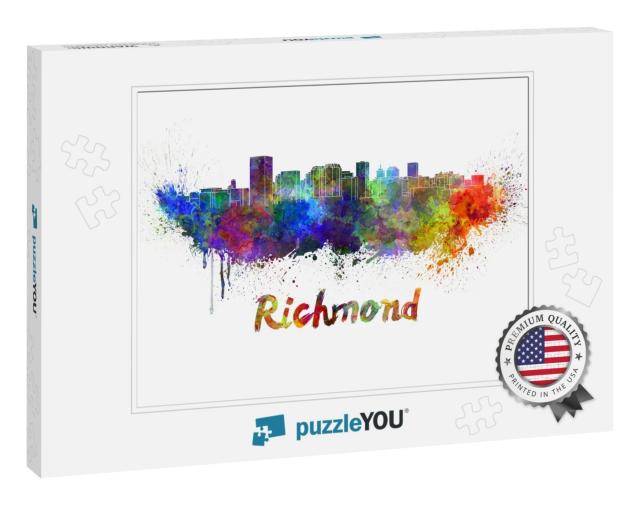 Richmond Skyline in Watercolor Splatters with Clipping Pa... Jigsaw Puzzle