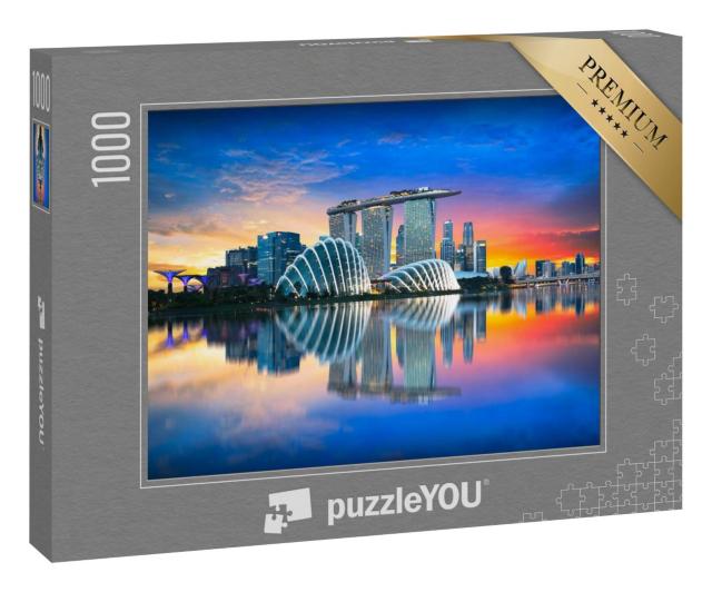 Puzzle 1000 Teile „Singapur: Skyline der Stadt im Abendlicht“