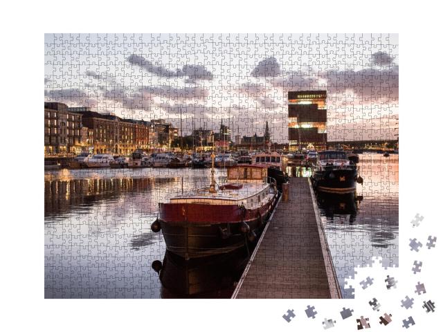 Puzzle 1000 Teile „Abendlicher Hafen von Antwerpen, Belgien“