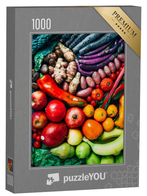 Puzzel 1000 stukjes „Op kleur gesorteerde samenstelling van groenten en fruit“