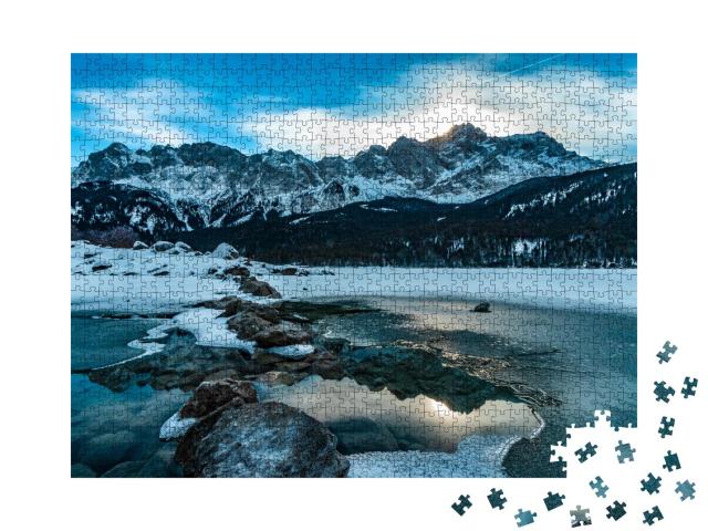 Puzzle 1000 Teile „Frostklarer Winter: Der wunderschöne Eibsee in Bayern“