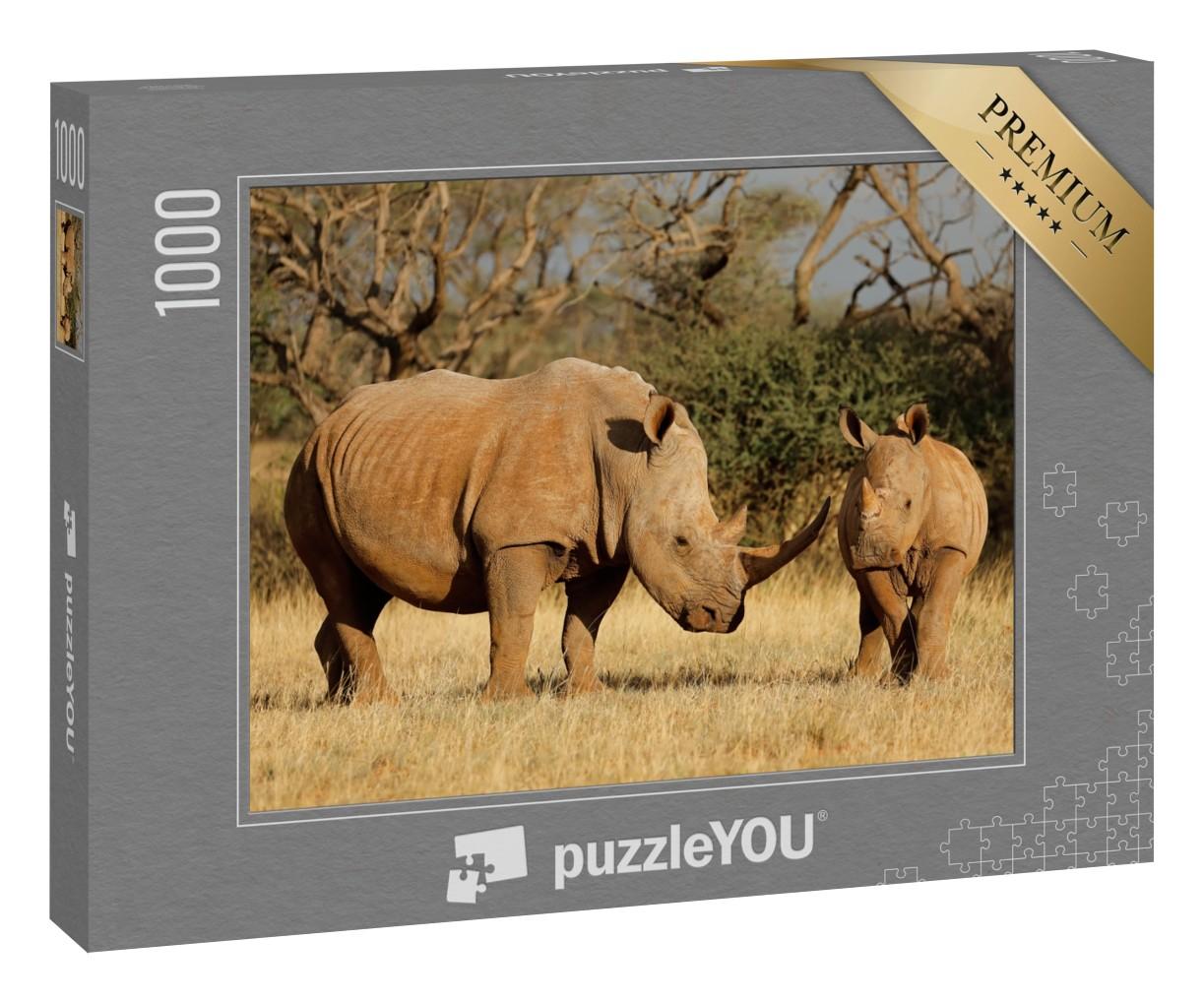 Puzzle 1000 Teile „Breitmaulnashorn mit Kalb in Südafrika“